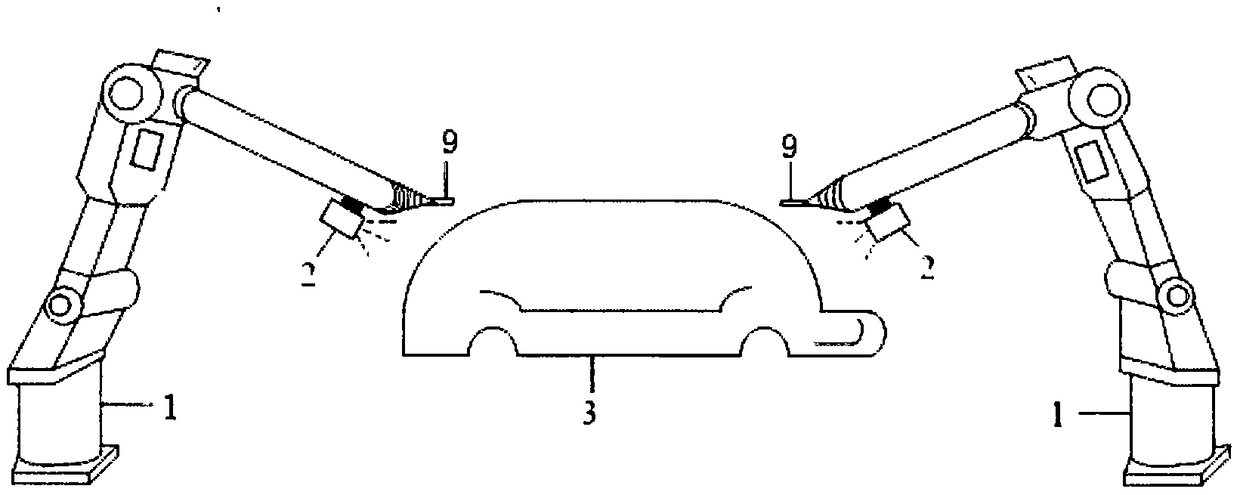 Binocular stereo vision positioning device and positioning method for spraying robot