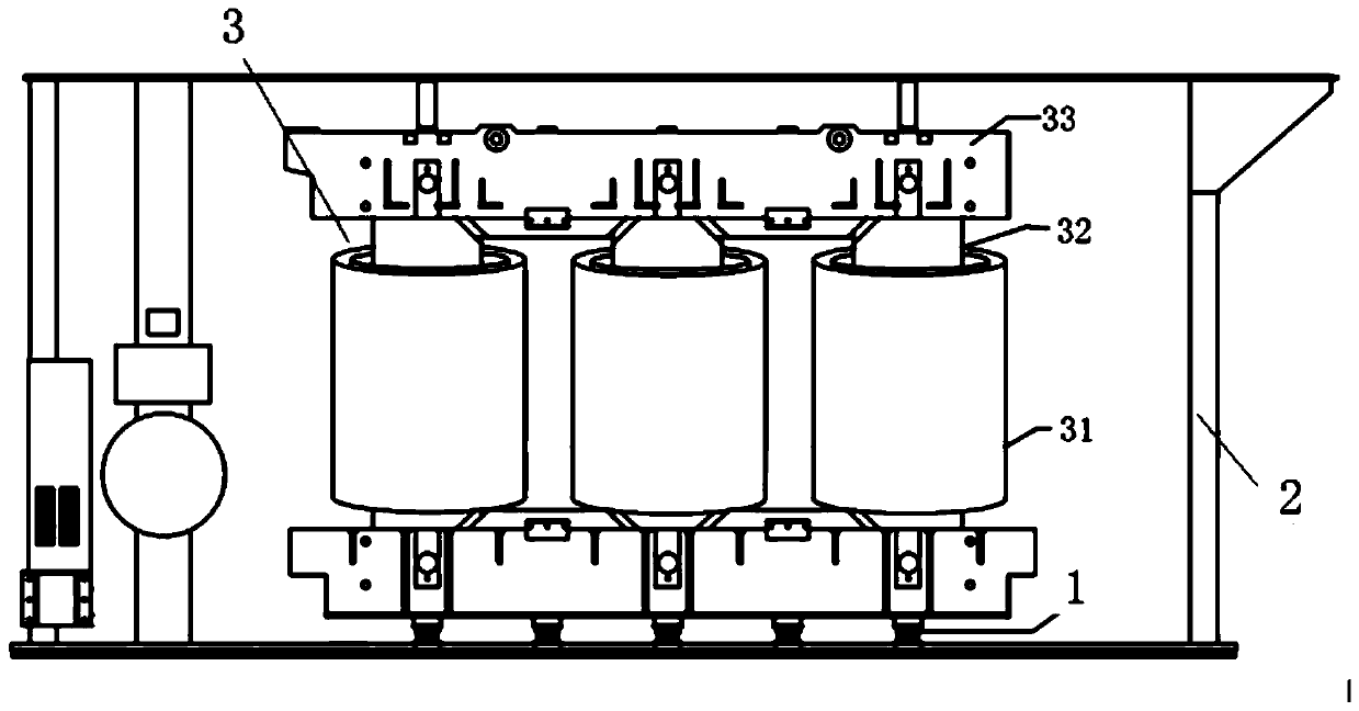 Combined vibration isolation device installed in transformer oil tank and design method