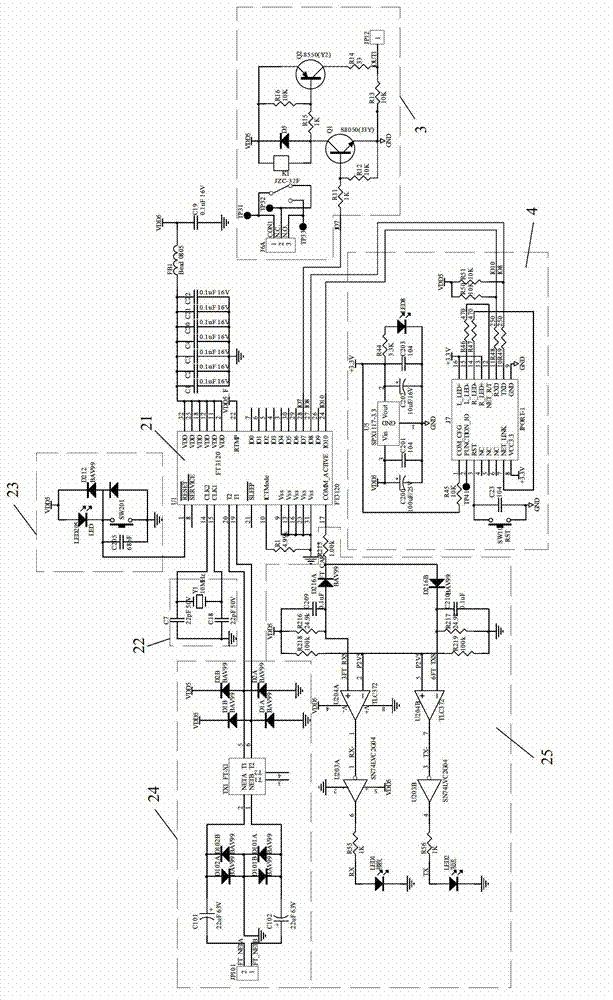twisted-pair gateway control circuit based on FT3120 twisted-pair chip