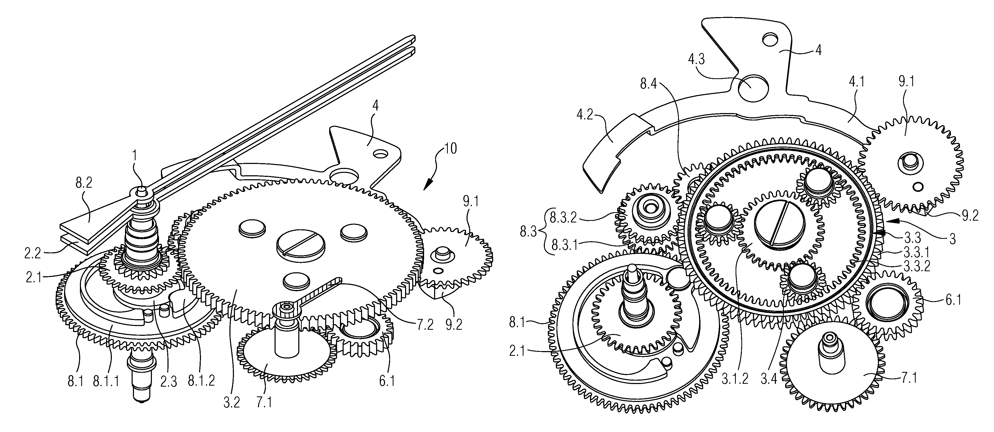 Split-seconds device with epicycloidal train for a timepiece