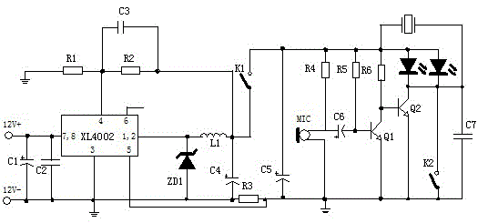 Driving circuit for vehicle-mounted sound-control flashing humidifier