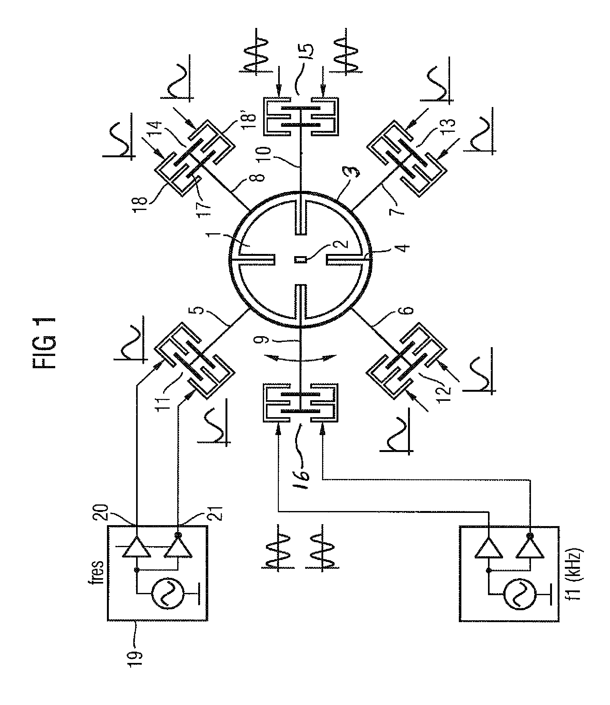 Arrangement for measuring a rate of rotation using a vibration sensor