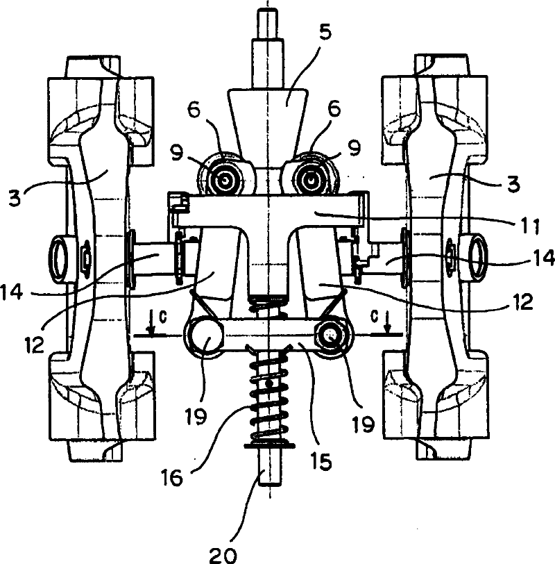 Pressing and actuating mechanism of disc brake device