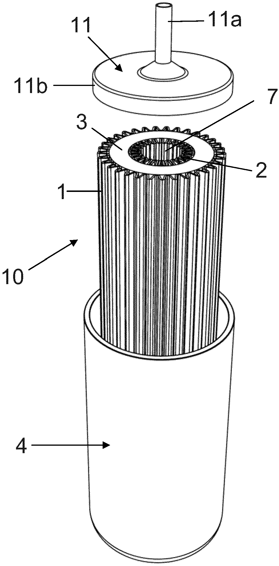 Cartridge for purification of water by electroactive adsorber material (Zeta potential)