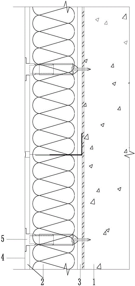 CCA and rock wool composite board external thermal insulation system fixed through fixing parts and construction method thereof