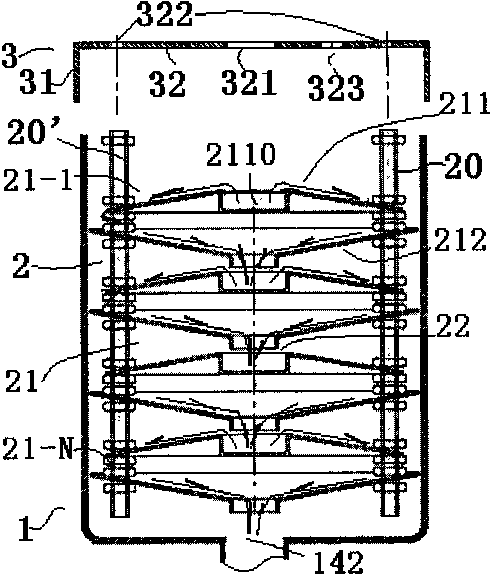 Passive degassing device as well as tank body and slurry treating element thereof