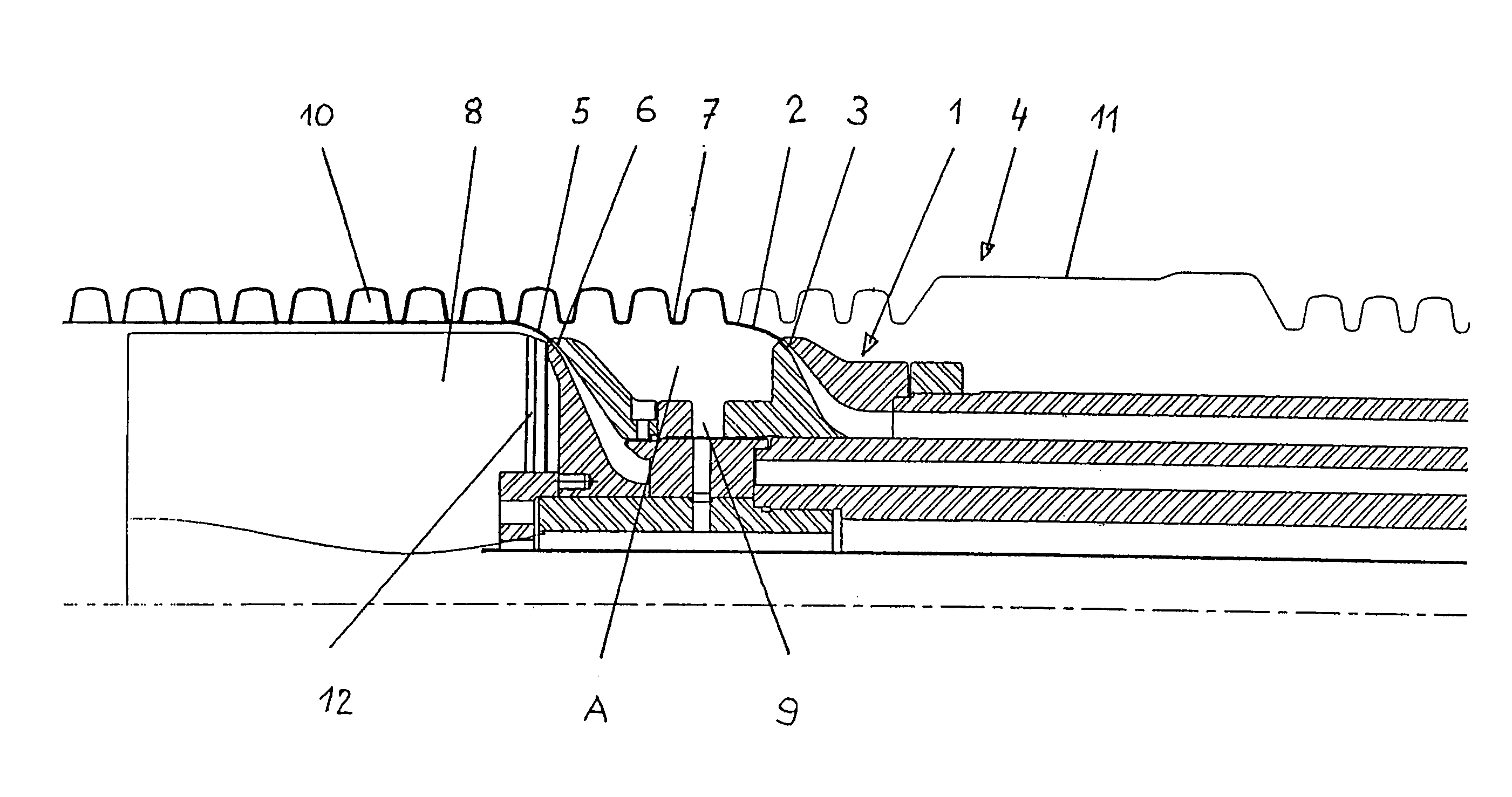 Device for manufacturing a double-walled thermoplastic pipe with a connecting sleeve