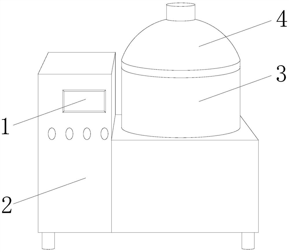 A vacuum fryer in which steam pressure moves ingredients to be heated evenly