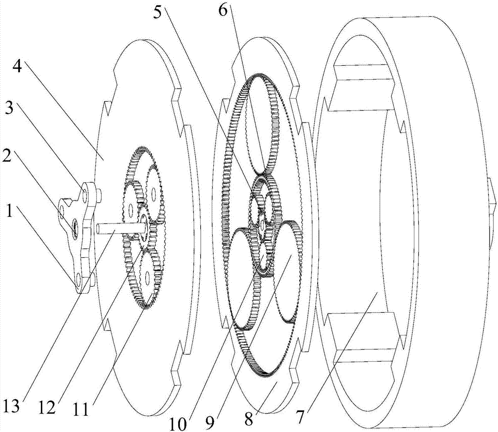 Nested planetary reducer converting reciprocating motion into unidirectional motion