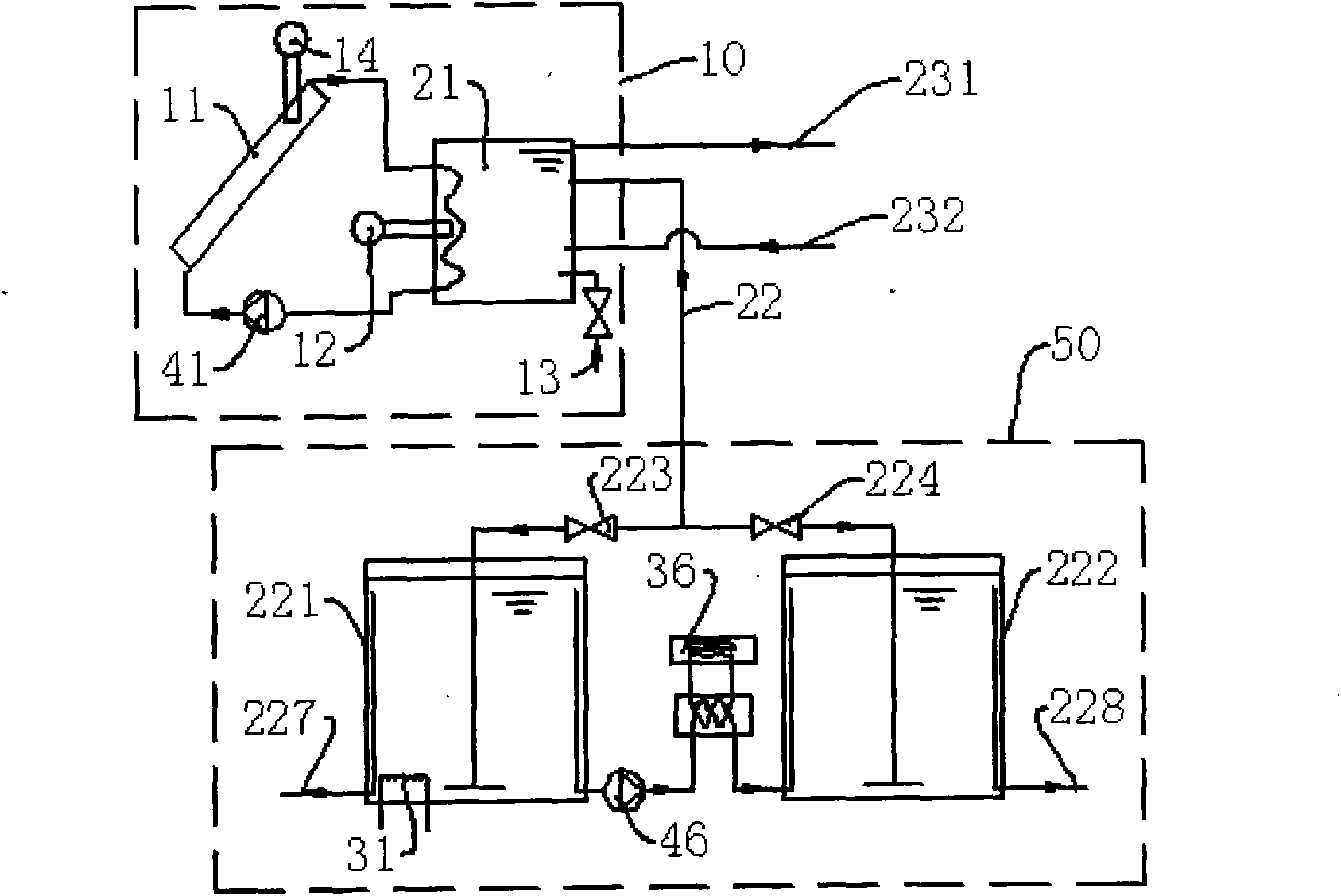 Solar heating system and method thereof for heating and supplying hot water