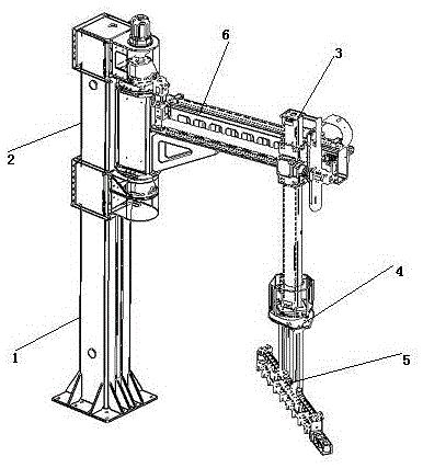 Feeding and discharging four-axis cylindrical mechanical hand for cone yarn drying