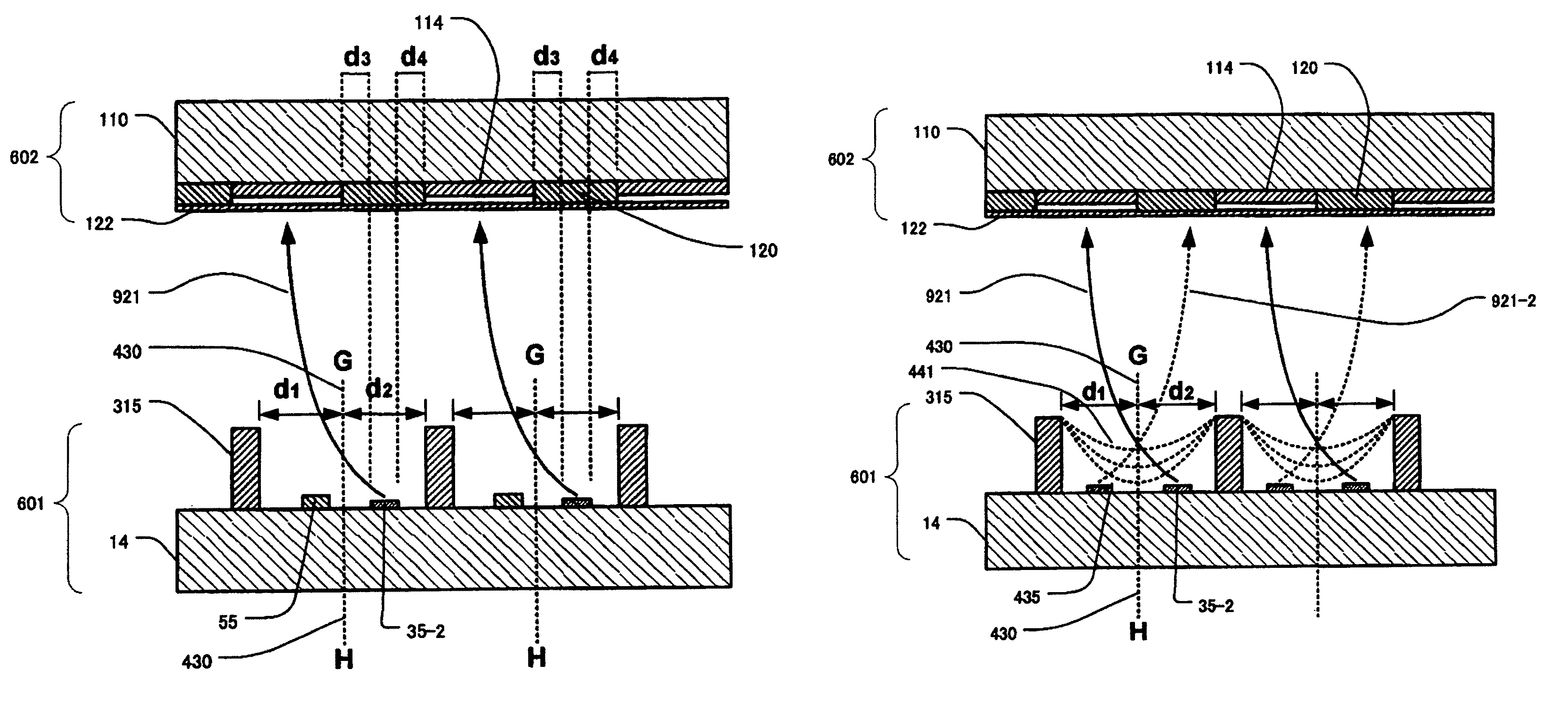 Image display apparatus with particular electron emission region location