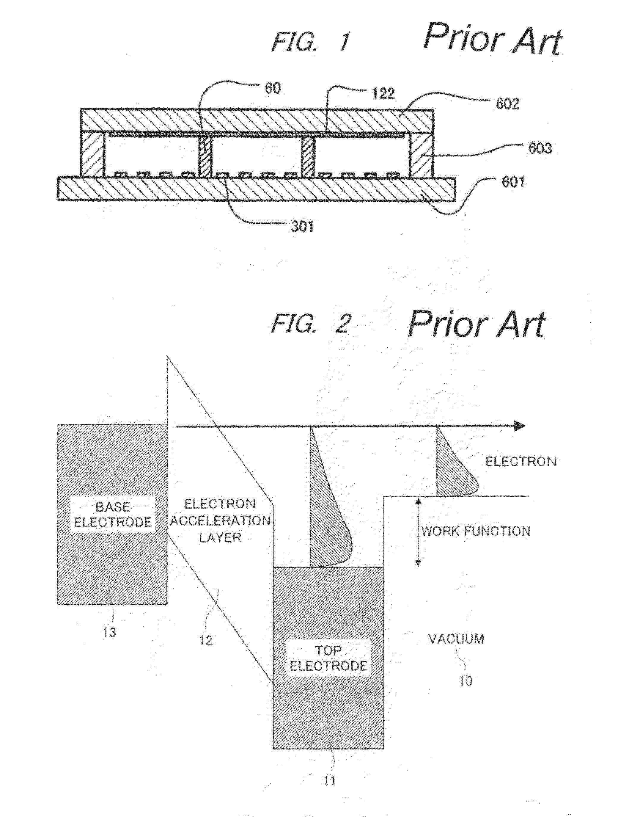 Image display apparatus with particular electron emission region location