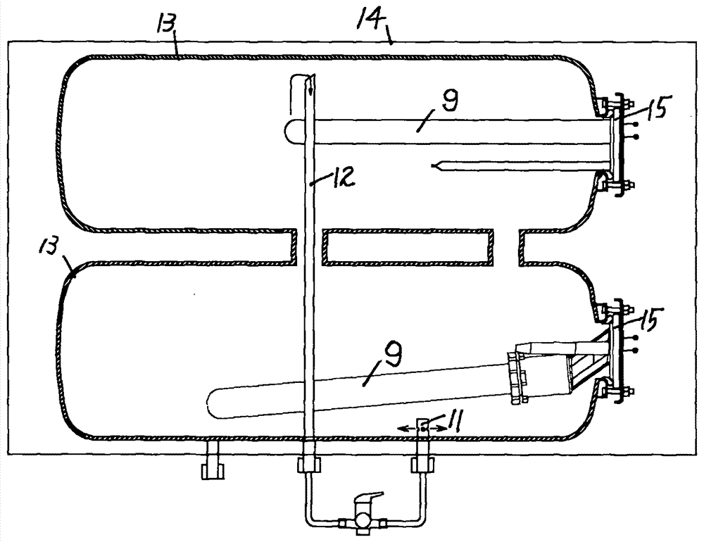 Horizontal type double-liner fast-heating water storage type electric water heater adopting combined electric heating tubes