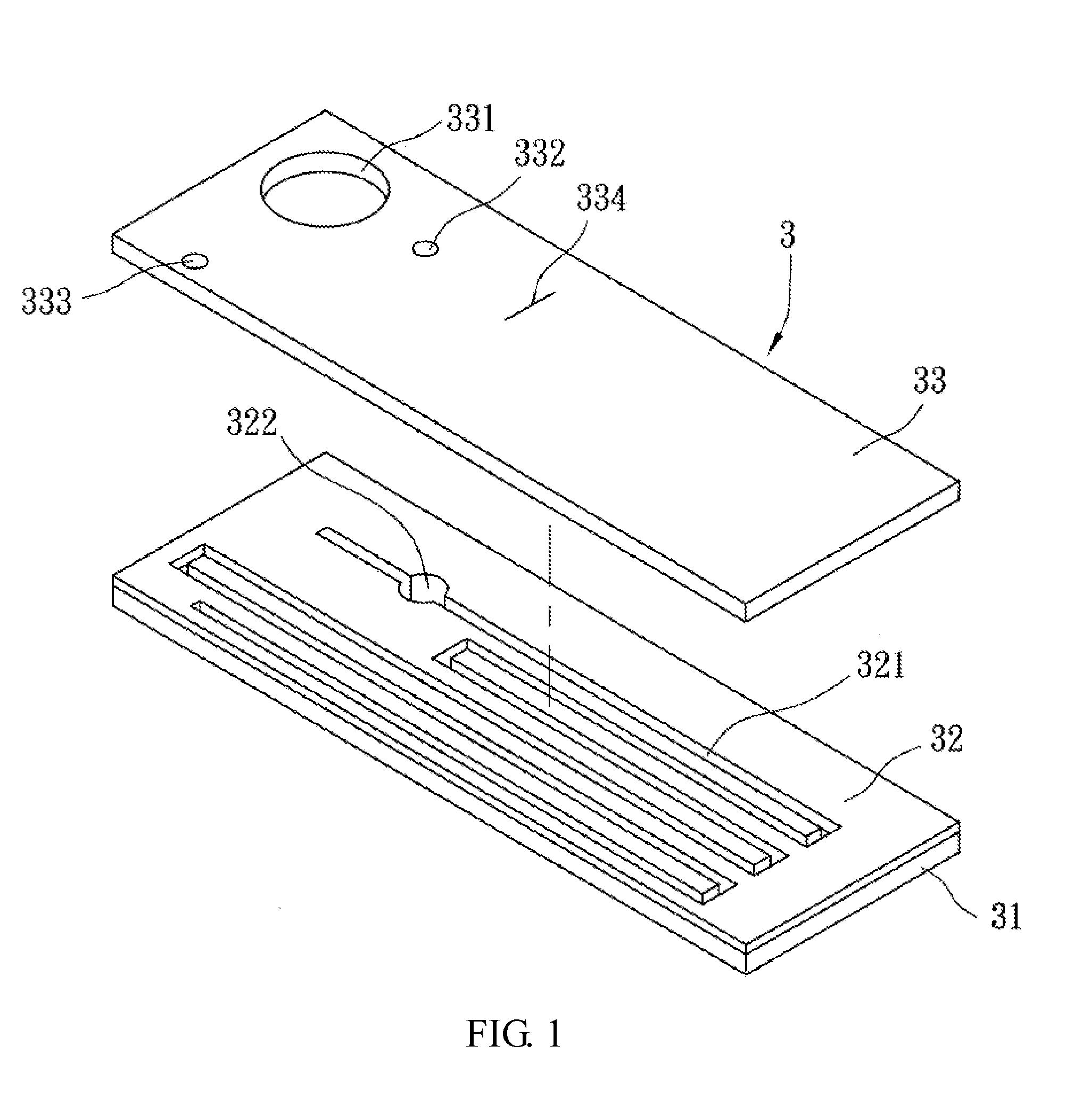Biomedical chip for blood coagulation test, method of production and use thereof