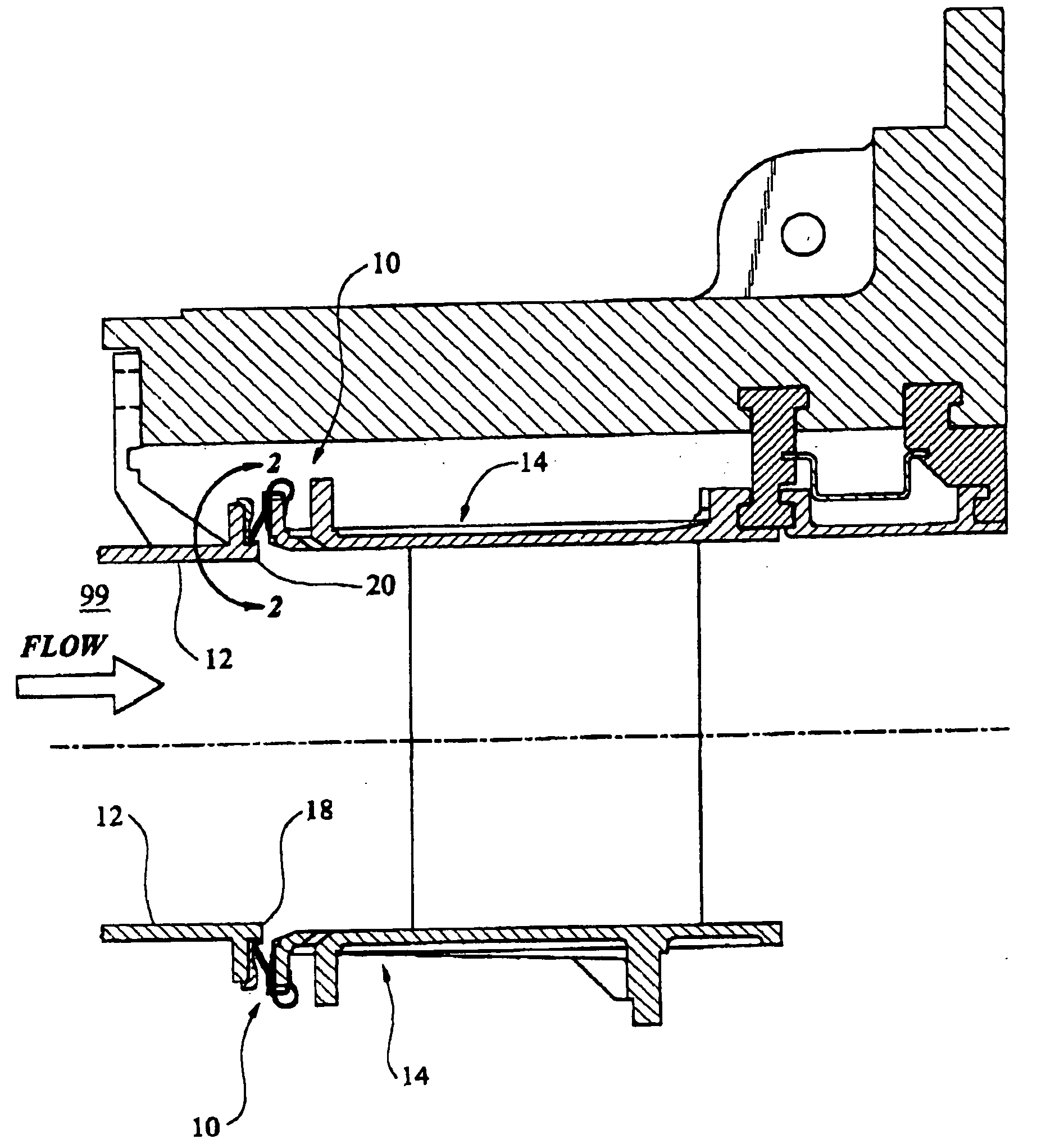 Seal usable between a transition and a turbine vane assembly in a turbine engine
