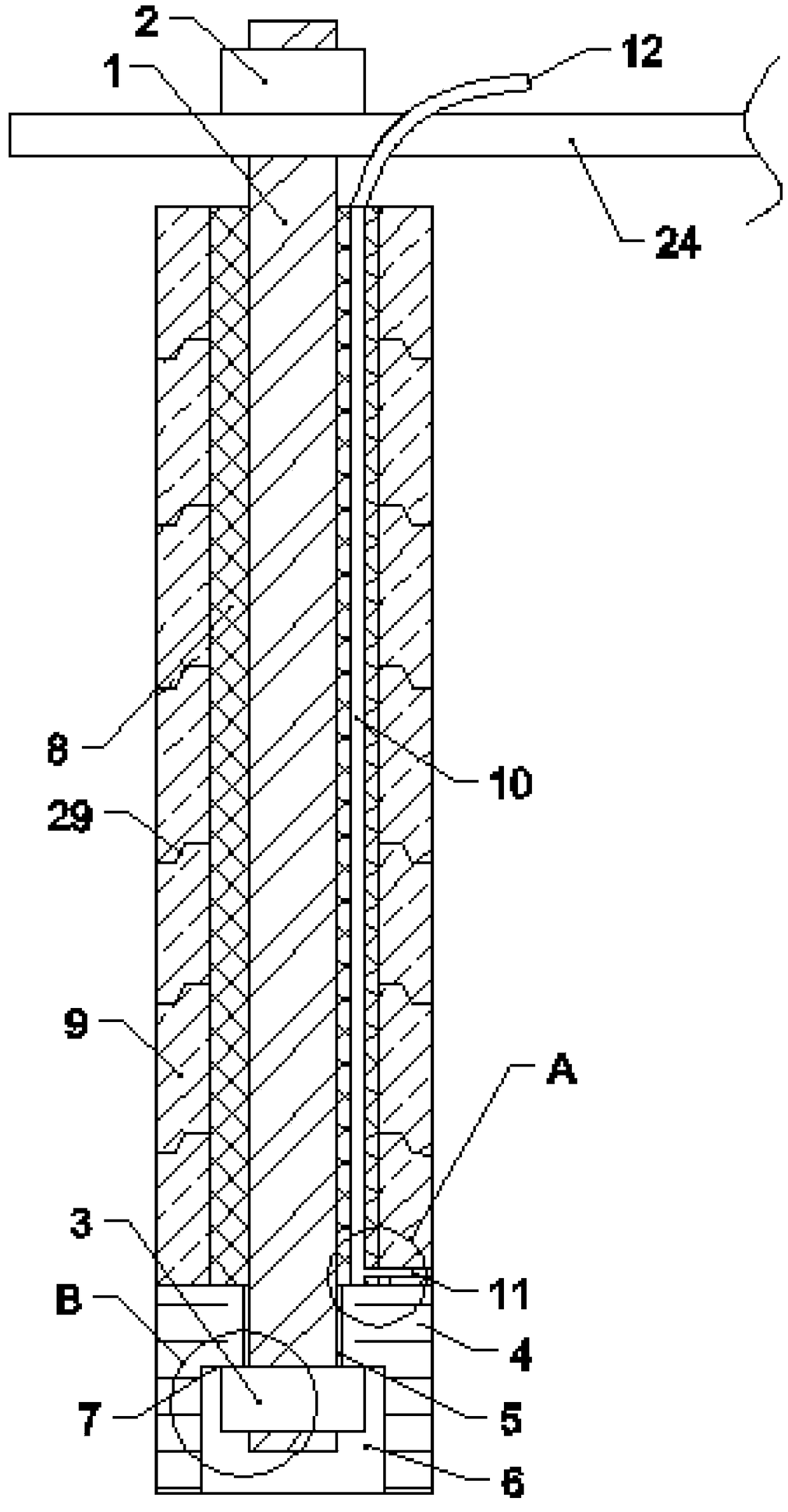 Automatic gas blowing rod for liquid bottom deflective blowing