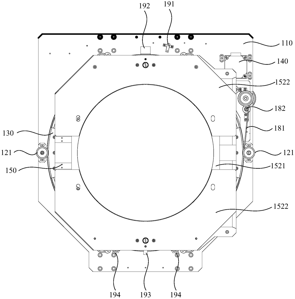 Packaging device and a tensioning and adjusting device of a wafer blue film thereof