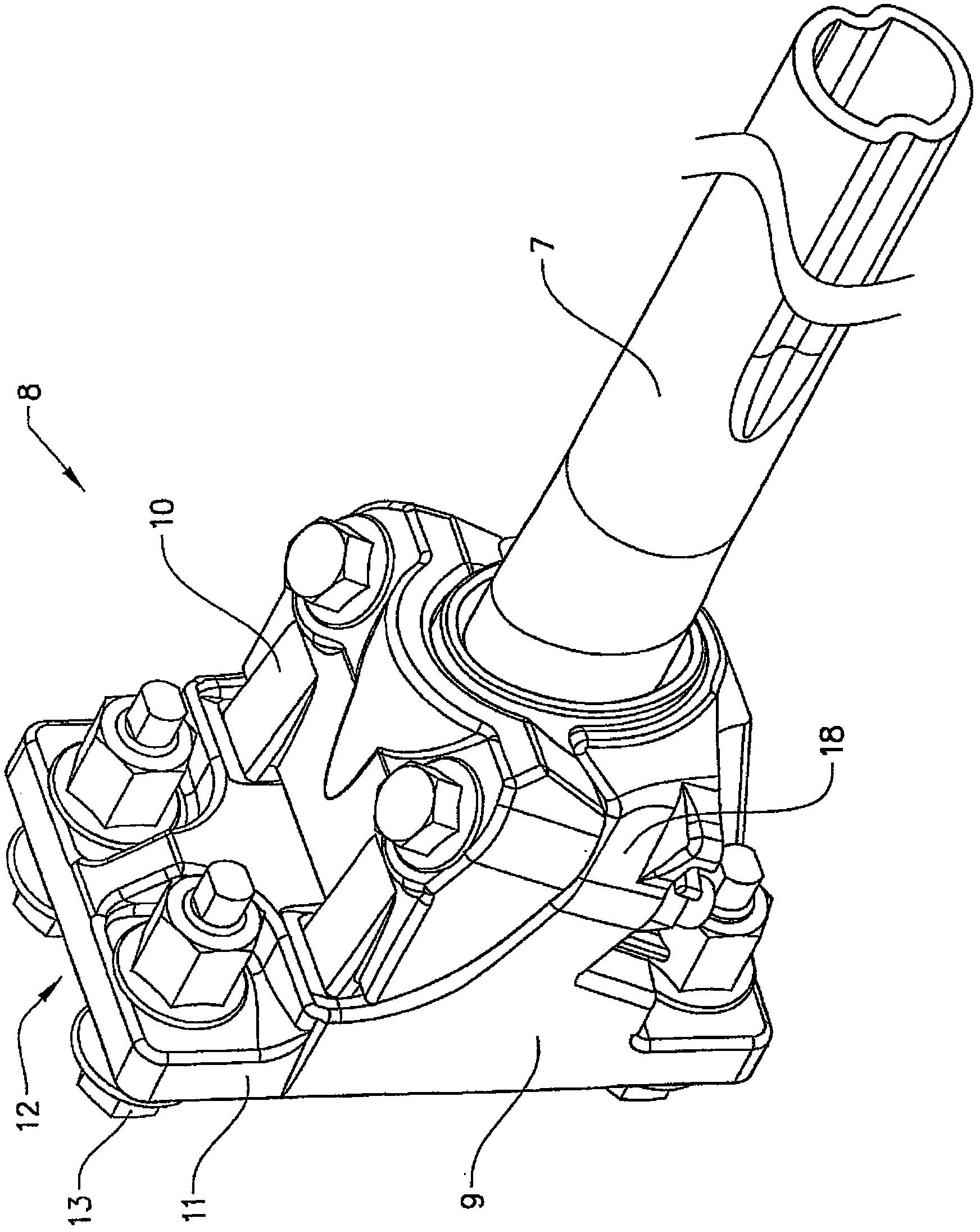 A device for attaching a stay to a vehicle frame and a vehicle comprising the device
