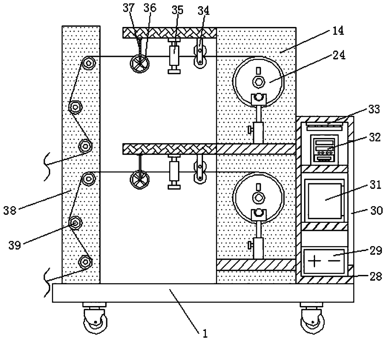 Winding device capable of controlling cable winding length for production of electric wires and cables