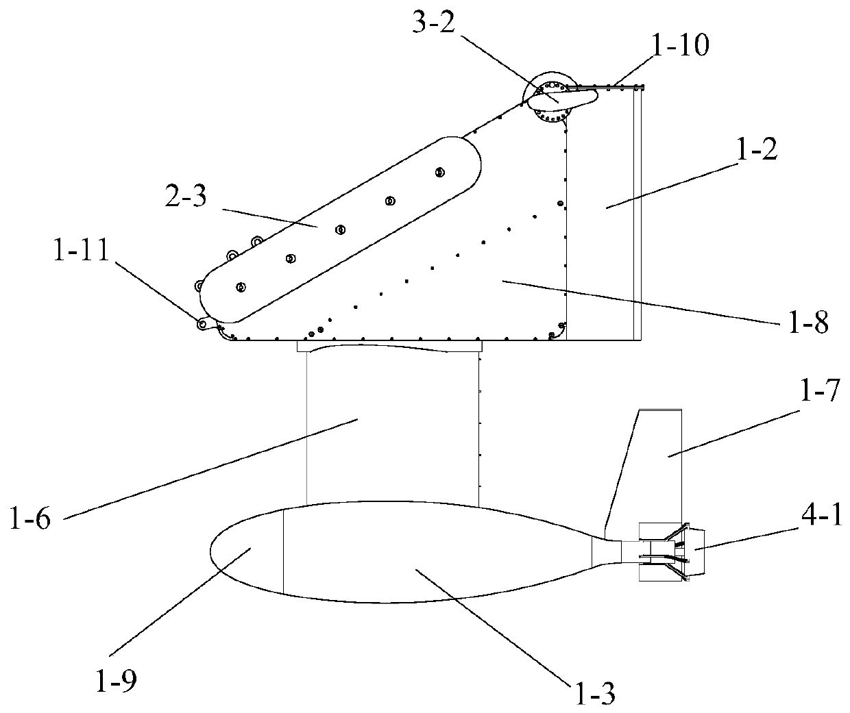 A multi-chamber underwater towed body controlled by louvered forced sinking hydrofoils with attitude stability