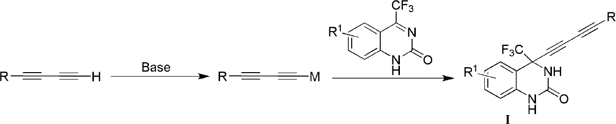 4-(substituted-1,3-diyne)-4-(trifluoromethyl)-3,4-dihydro substituted quinazoline-2-ketone compound as well as preparation method and application thereof