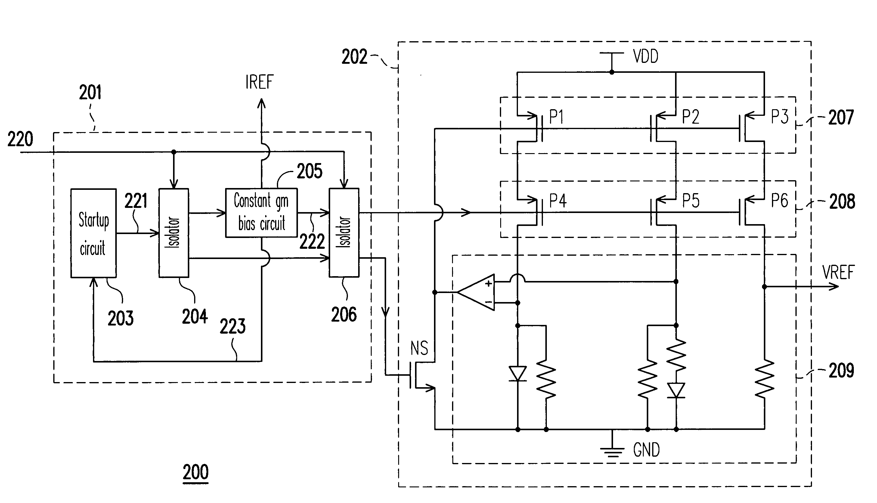 Circuit for reference current and voltage generation