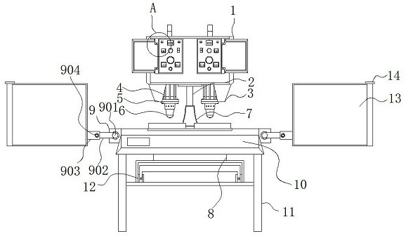Efficient ultrasonic welding device convenient to disassemble and assemble and provided with multiple welding heads