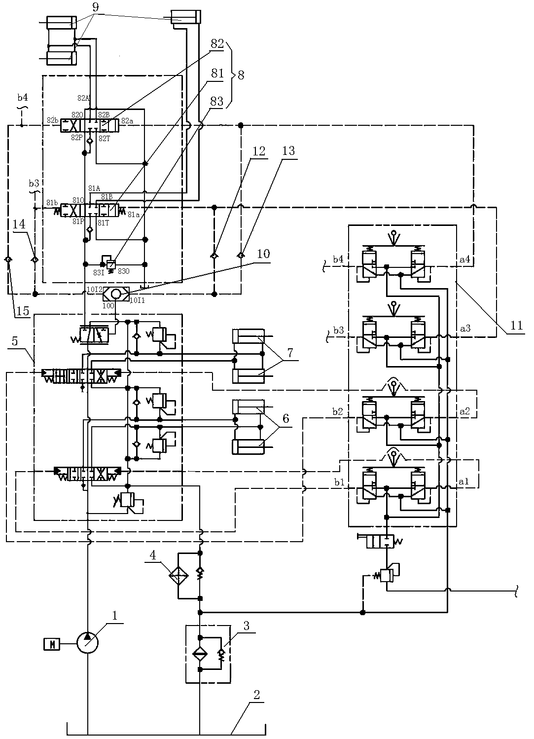 Loading-machine working hydraulic system