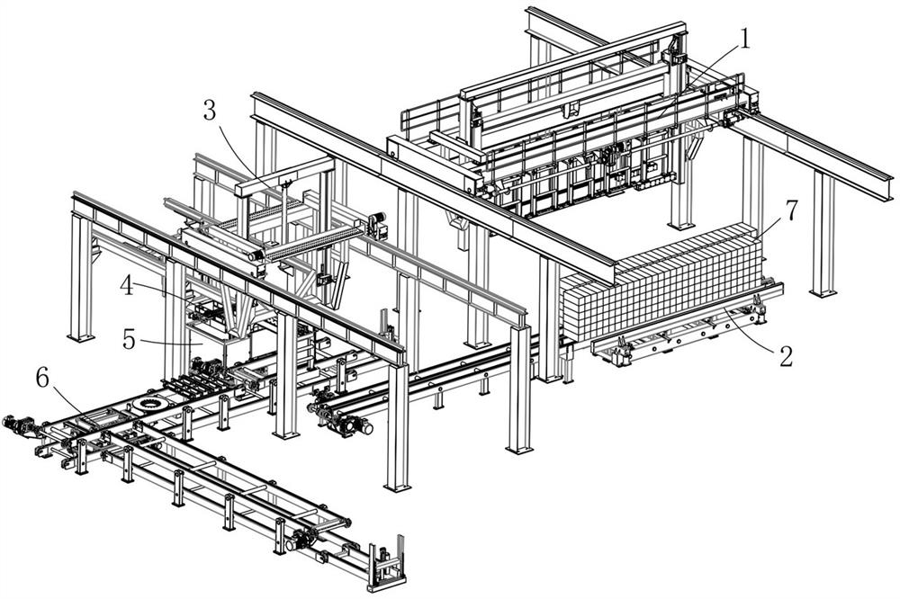 Pallet-free building block stacking and packaging assembly line