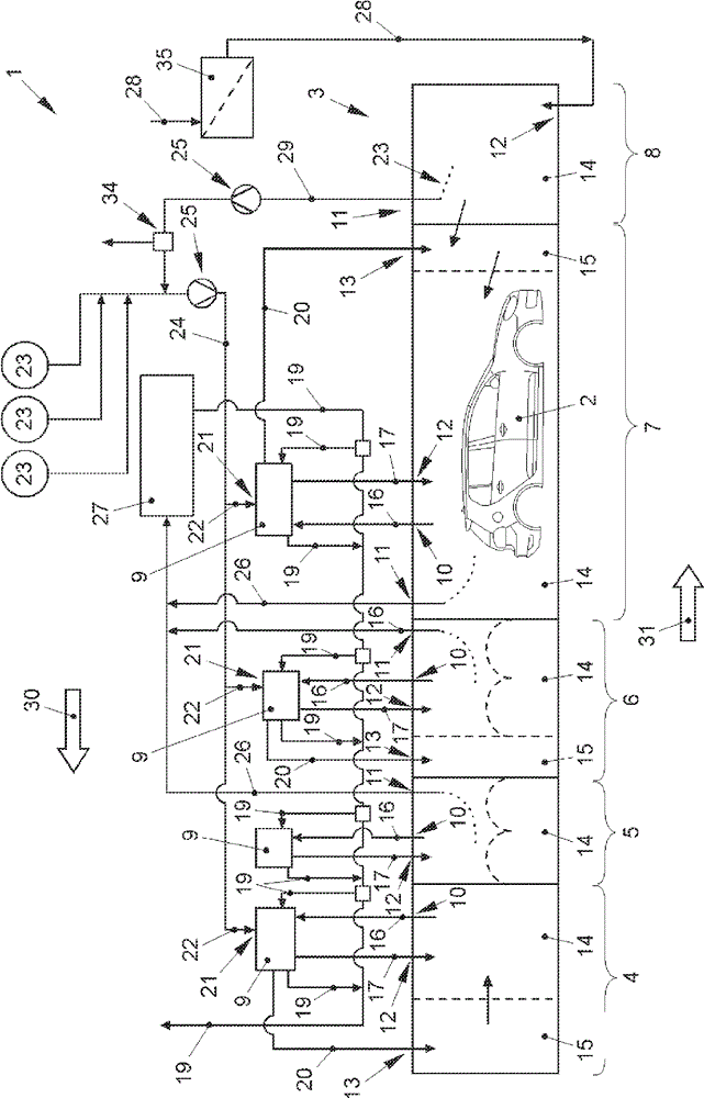Device for drying a workpiece and method for operating such a device