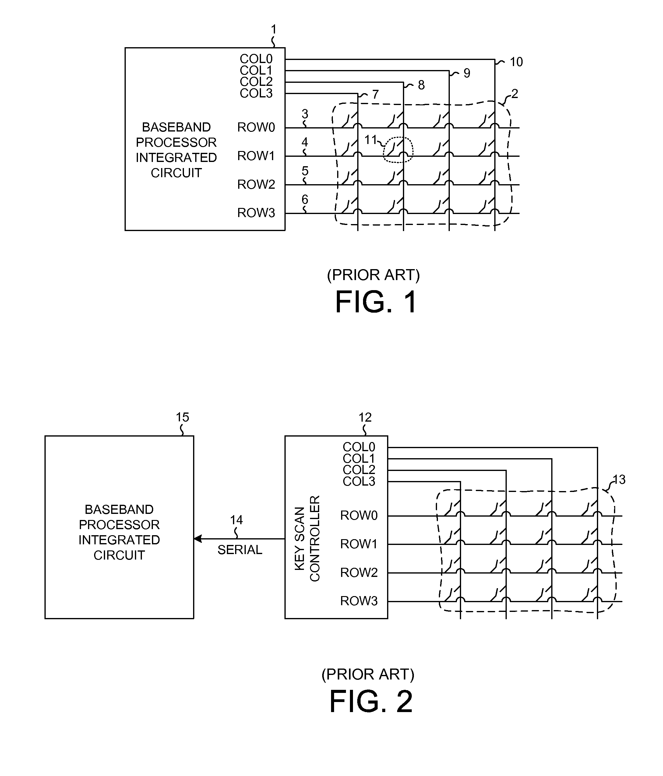 Two-Wire Connection to a Key Matrix in a Mobile Device