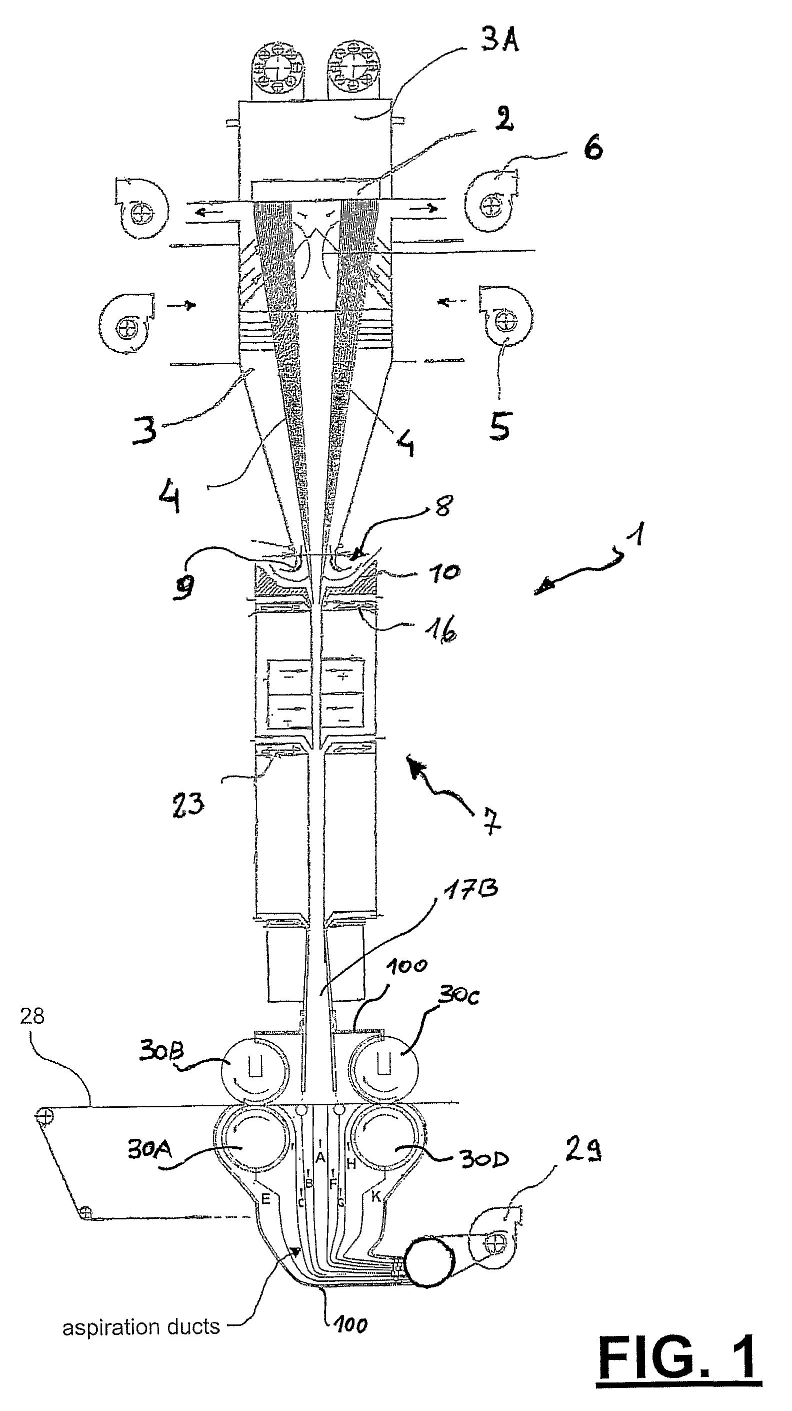 Apparatus and process for the production of a non-woven fabric