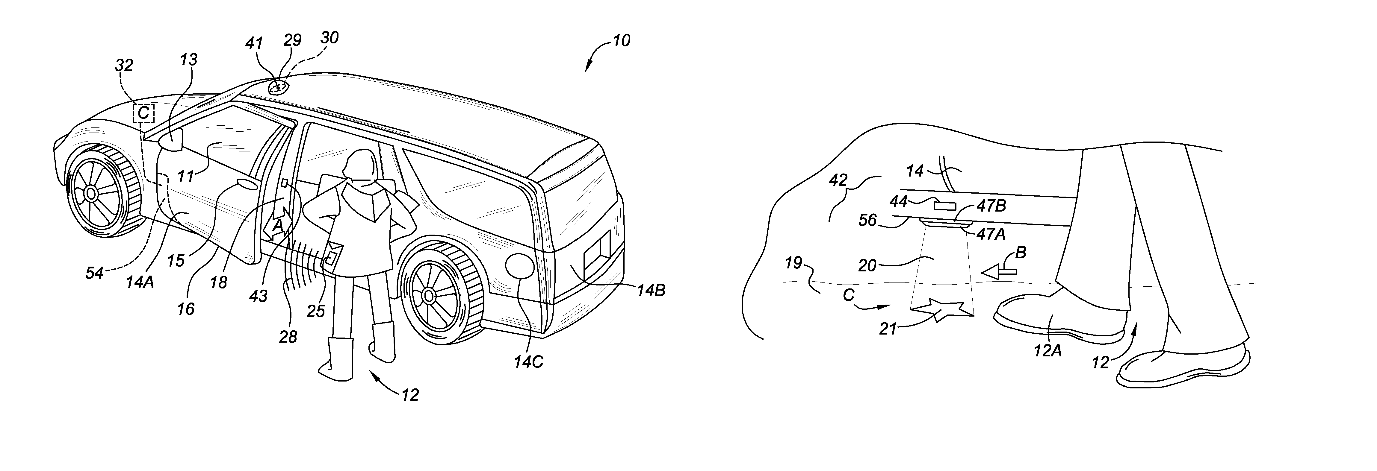 Arms full vehicle closure activation apparatus and method