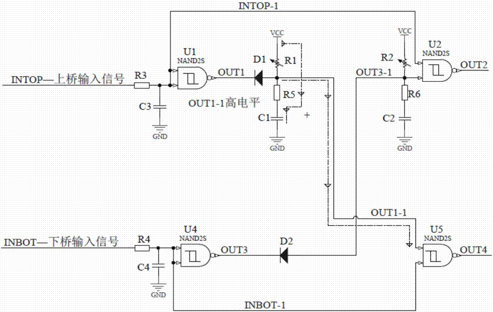 IGBT drive signal hardware interlocking and dead zone setting circuit