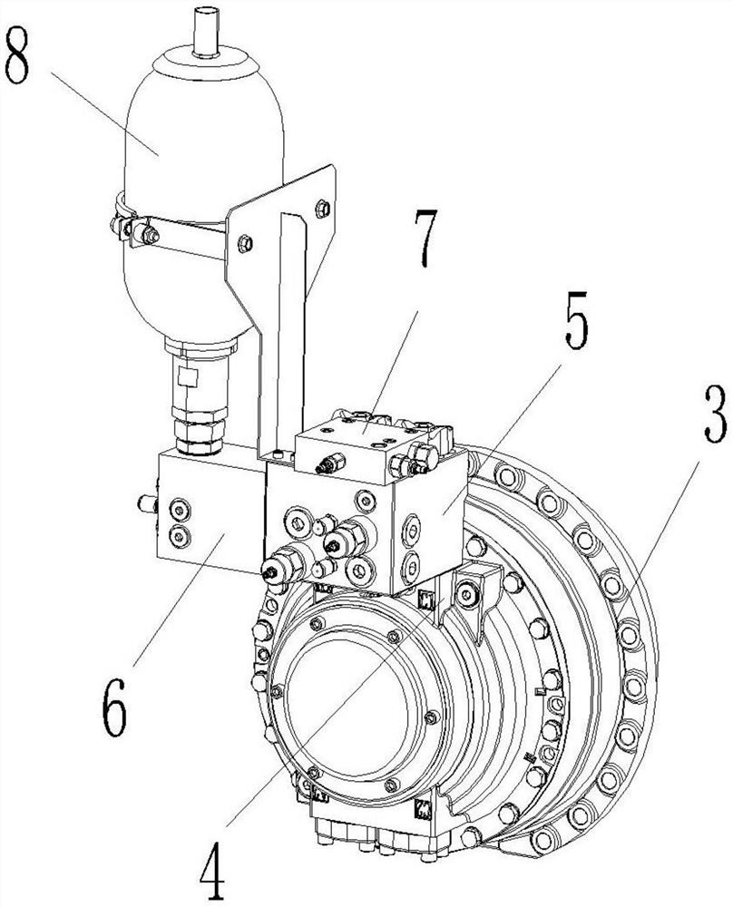 Modular assembly integrated valve block applied to hydraulic motor side