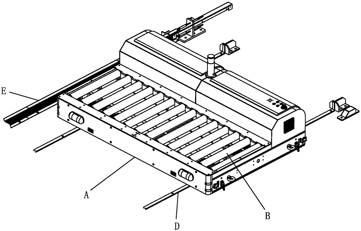 Rail guided trolley with transverse conveying function