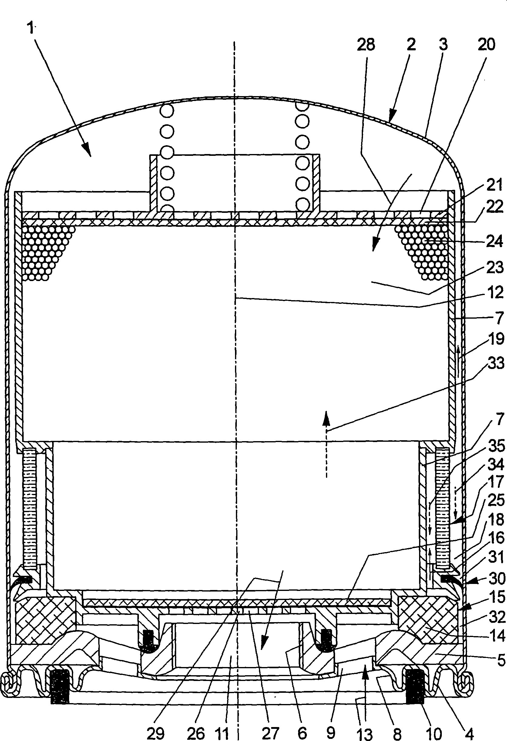 Process for the purification of compressed air and cartridge therefore