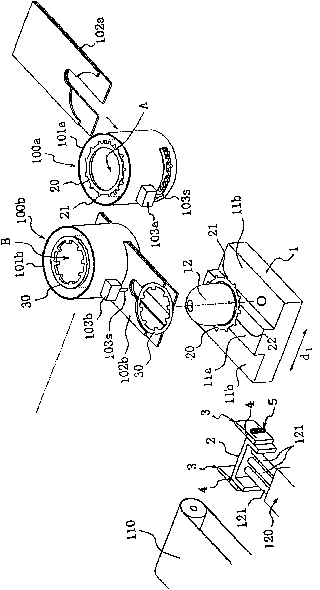 Handling device for laminating annular pad with a plurality of external teeth