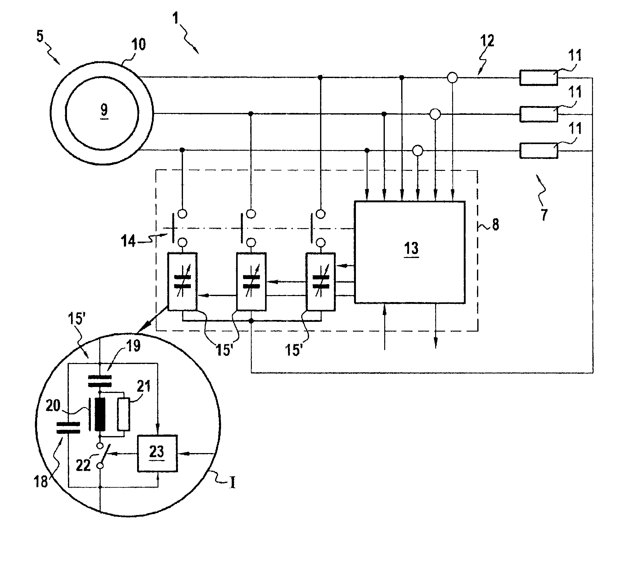 Aircraft power supply circuit including an asynchronous machine