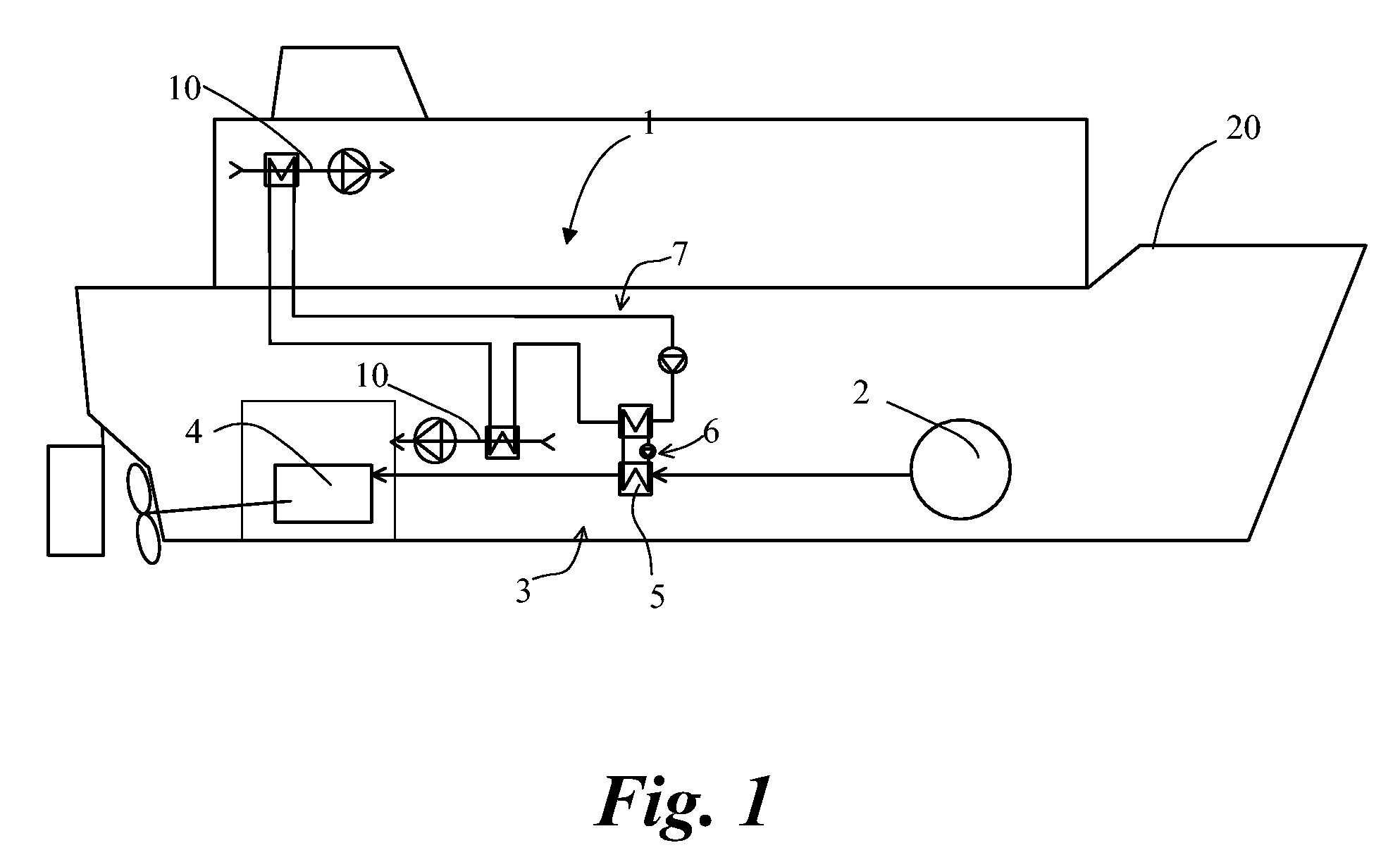 Arrangement for and method of providing cooling energy to a cooling medium circuit of a marine vessel