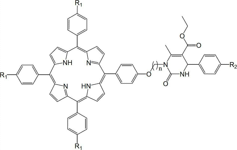 Tailed porphyrin compound modified by N1-substituted 3, 4-dihydropyrimidine-2-ketone and preparation method thereof