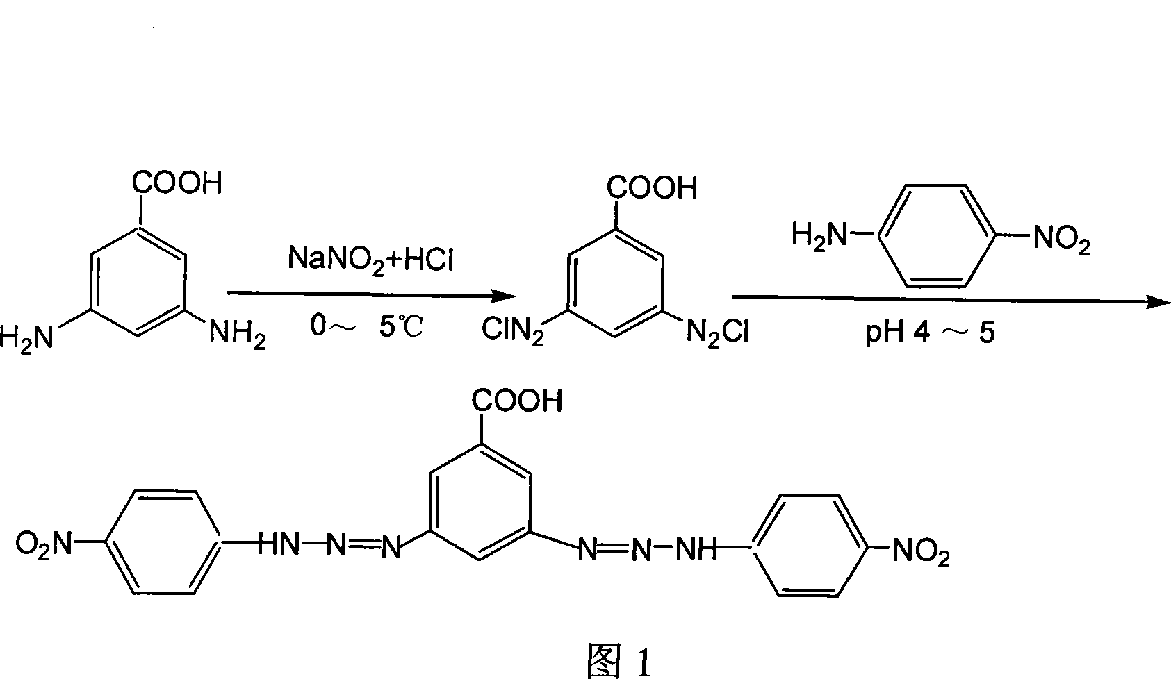 3,5-di-(4-nitrophenylamino diazo) benzoic acid and preparation method thereof