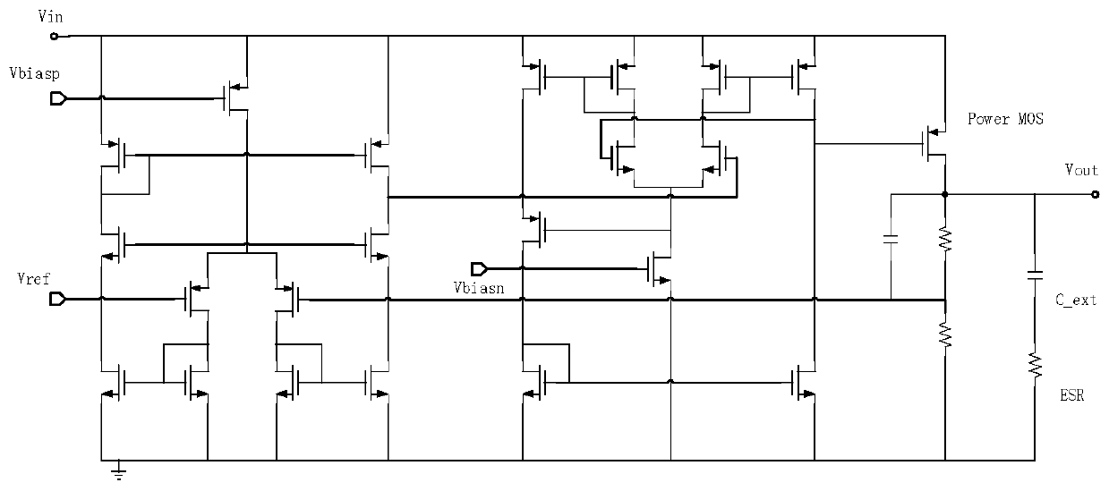 Wide-input low-dropout linear voltage stabilizing circuit