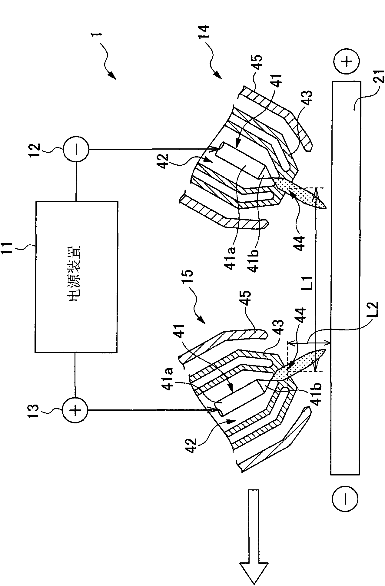 Two-electrode arc welding device and two-electrode arc welding method