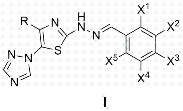 2-(2-benzylidene hydrazino)-5-(1,2,4-triazole-1-yl)thiazole, and preparation and applications thereof