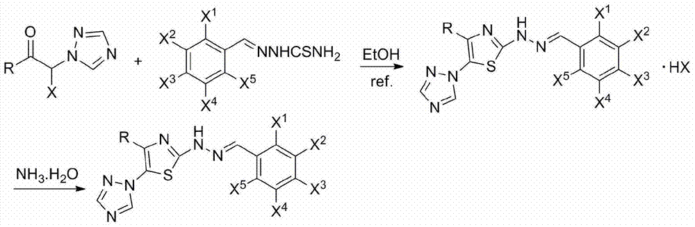 2-(2-benzylidene hydrazino)-5-(1,2,4-triazole-1-yl)thiazole, and preparation and applications thereof