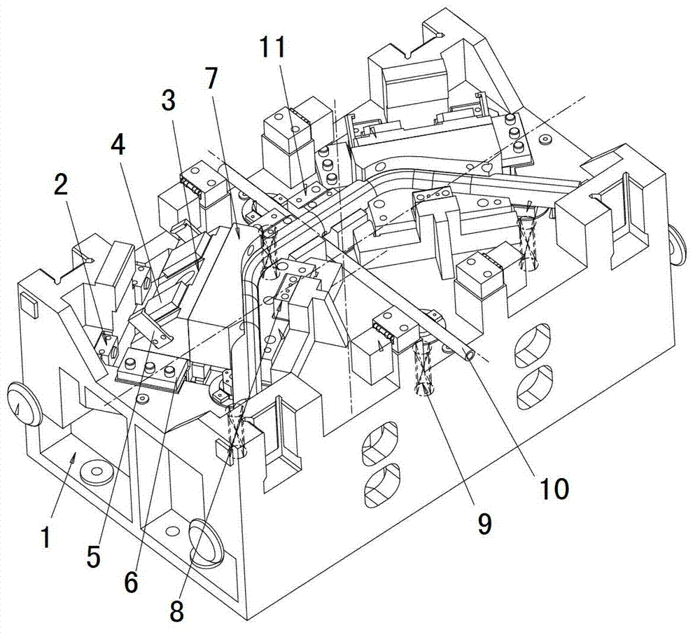 Process for stamping and forming sedan car rear auxiliary frame body