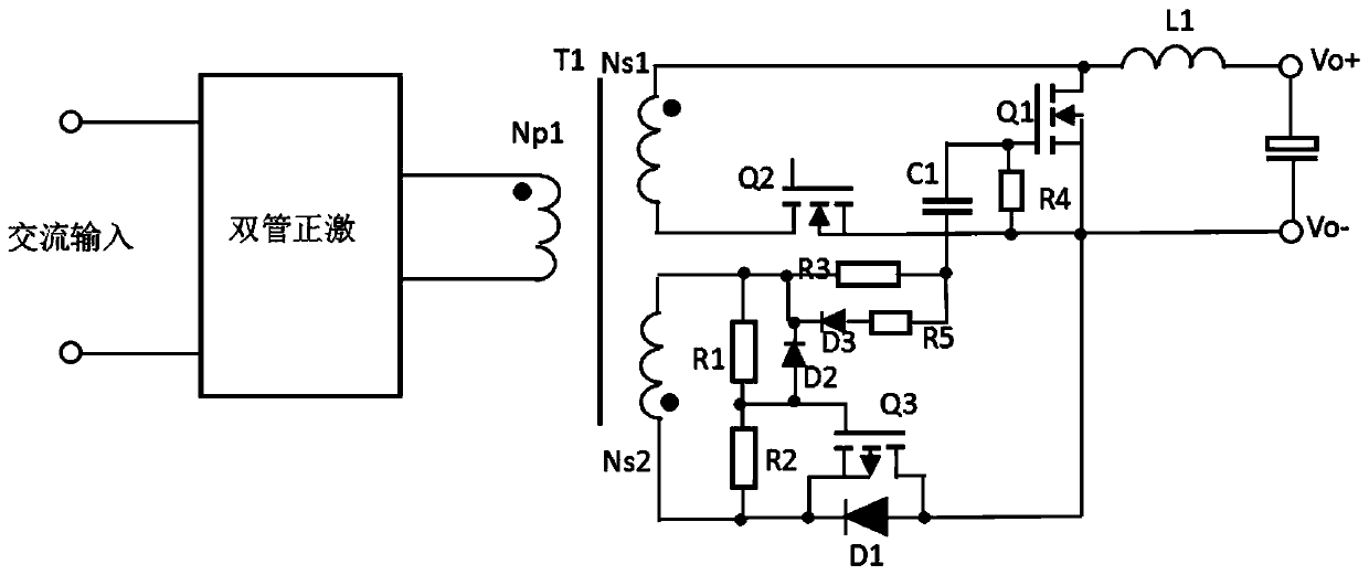 A self-driving drive circuit for a dual-transistor forward synchronous rectification circuit