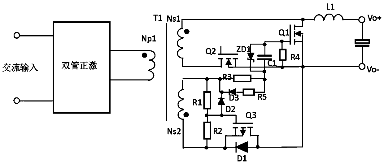 A self-driving drive circuit for a dual-transistor forward synchronous rectification circuit